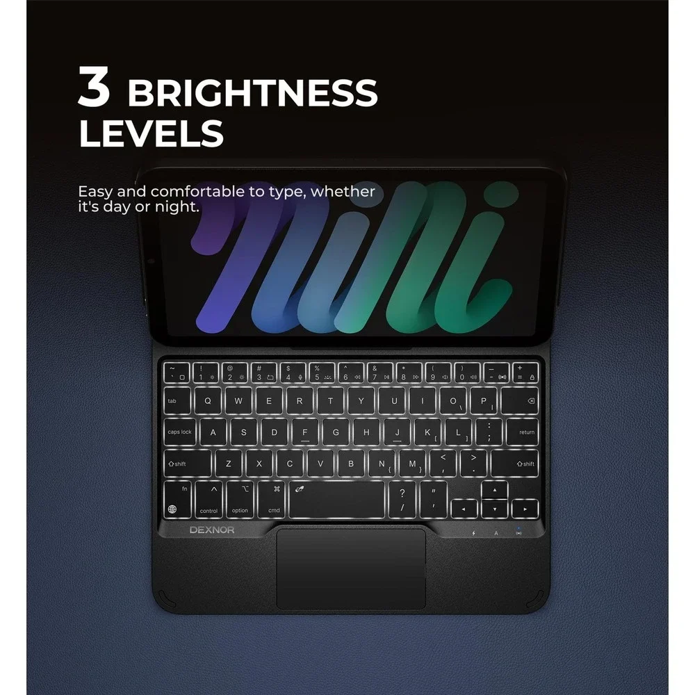 Dexnor iPad Mini 7 A17 Pro Mini 6 Keyboard Case Backlit Trackpad Black
